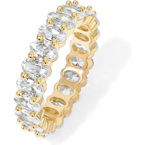 Women 14K Gold Plated Oval Cubic Zirconia Love Stackable Ring - Picture 1 of 6